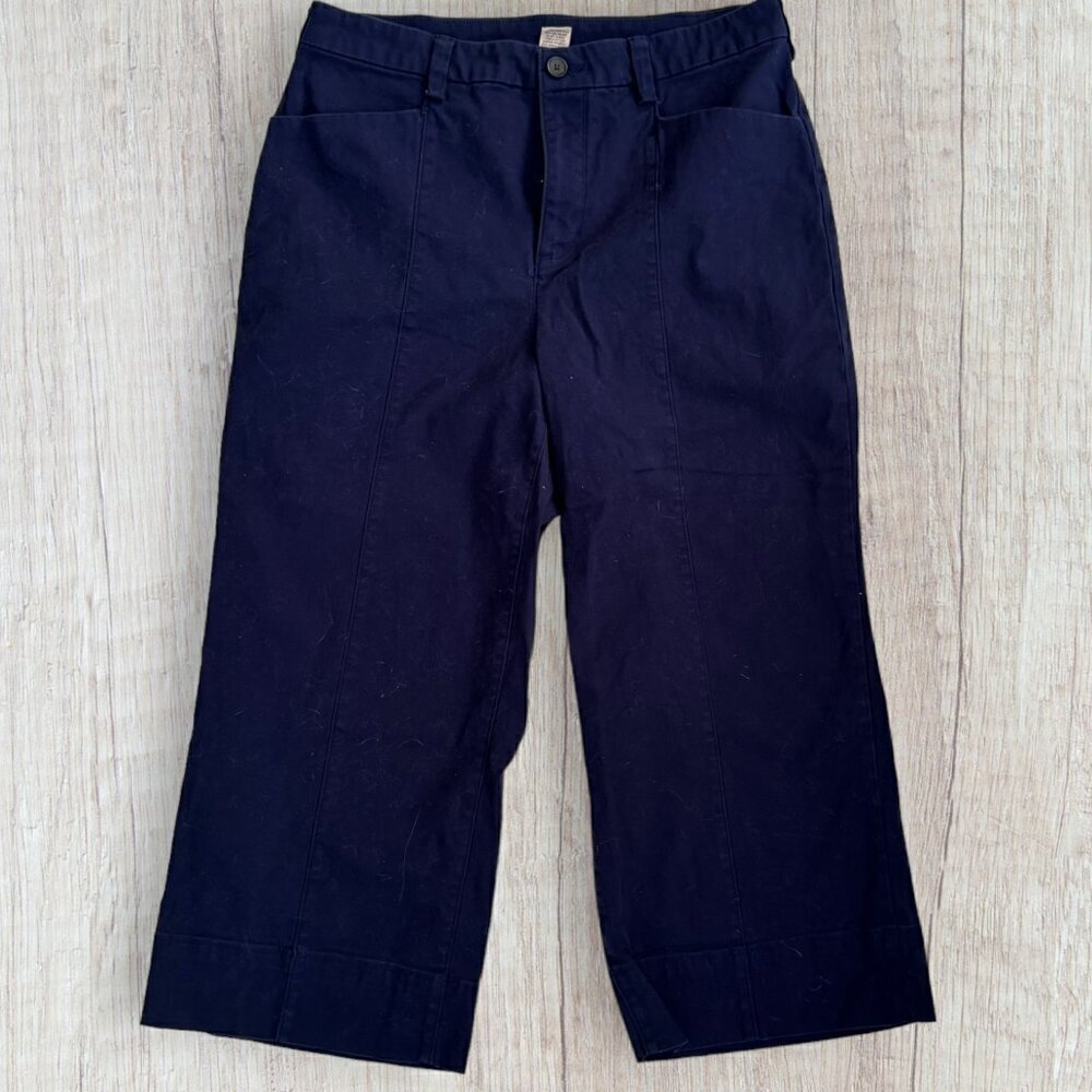 New DULUTH TRADING Women's Navy Blue Wide Leg High Waist Crop Chino Pants 12